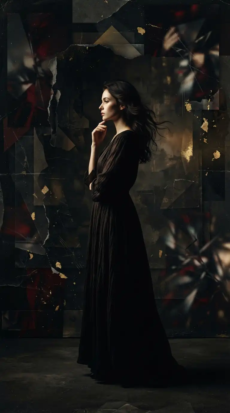Mysterious cinematic artwork representing beauty and deception through light and shadow
