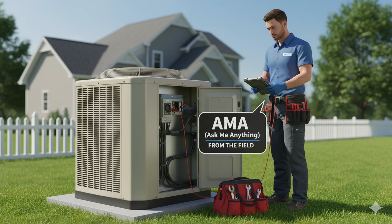 Photorealistic HVAC technician repairing air conditioning unit in Boone Grove, Indiana