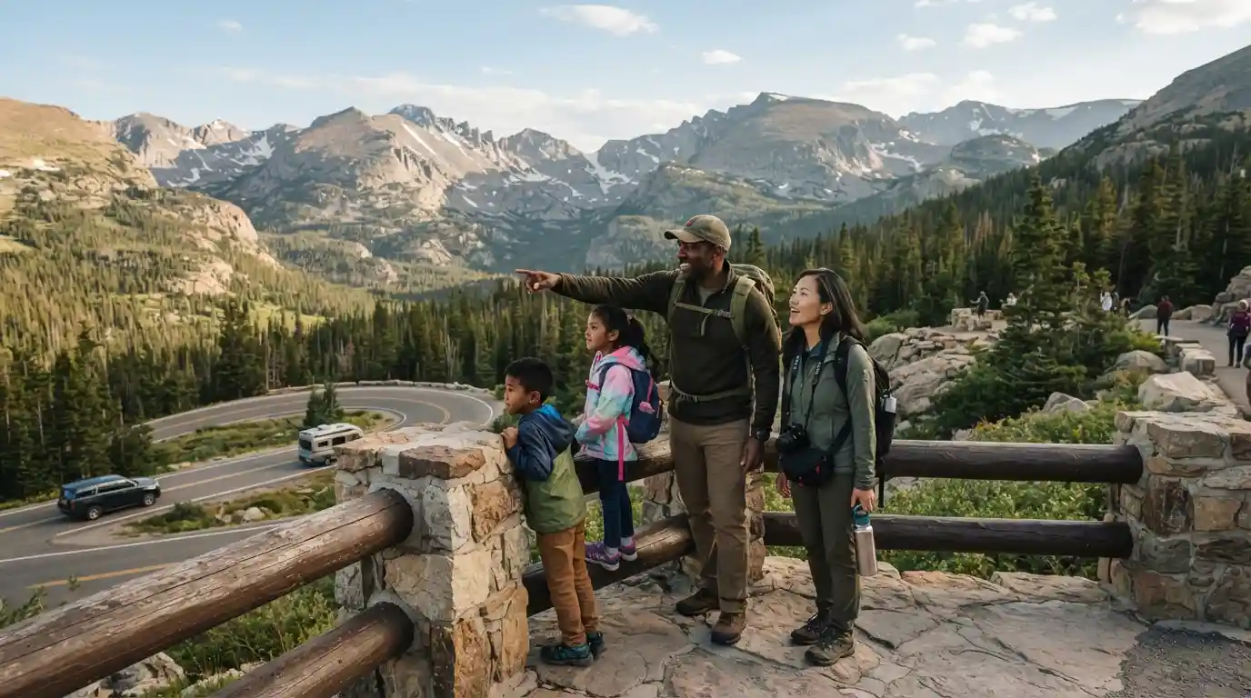 Family enjoying a scenic vacation destination in the United States