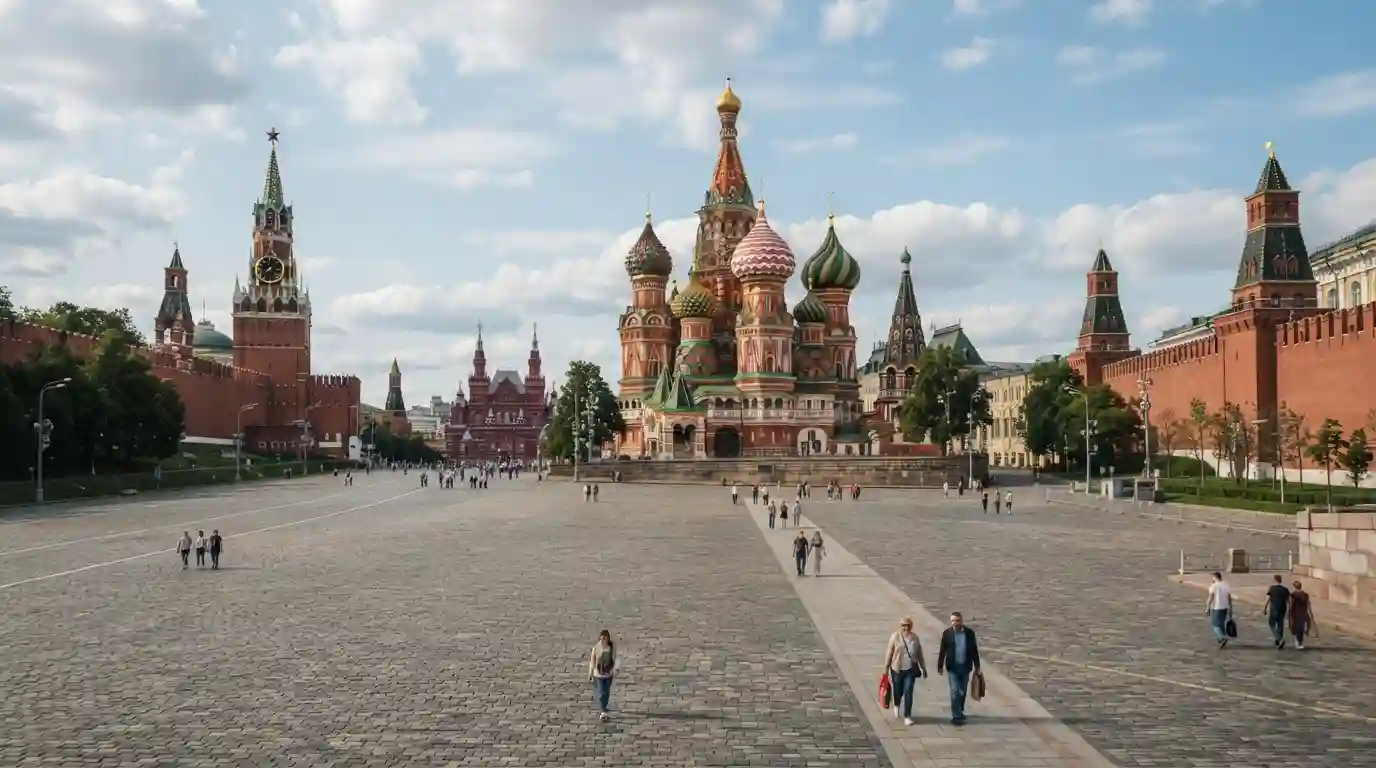 Red Square with Saint Basil’s Cathedral and the Kremlin in Moscow, Russia