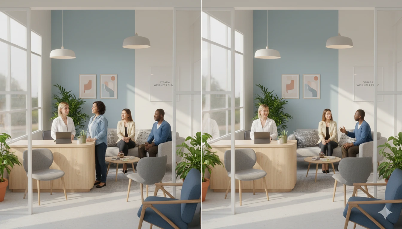 Photorealistic adult mental health clinic in Visalia with welcoming staff and supportive environment