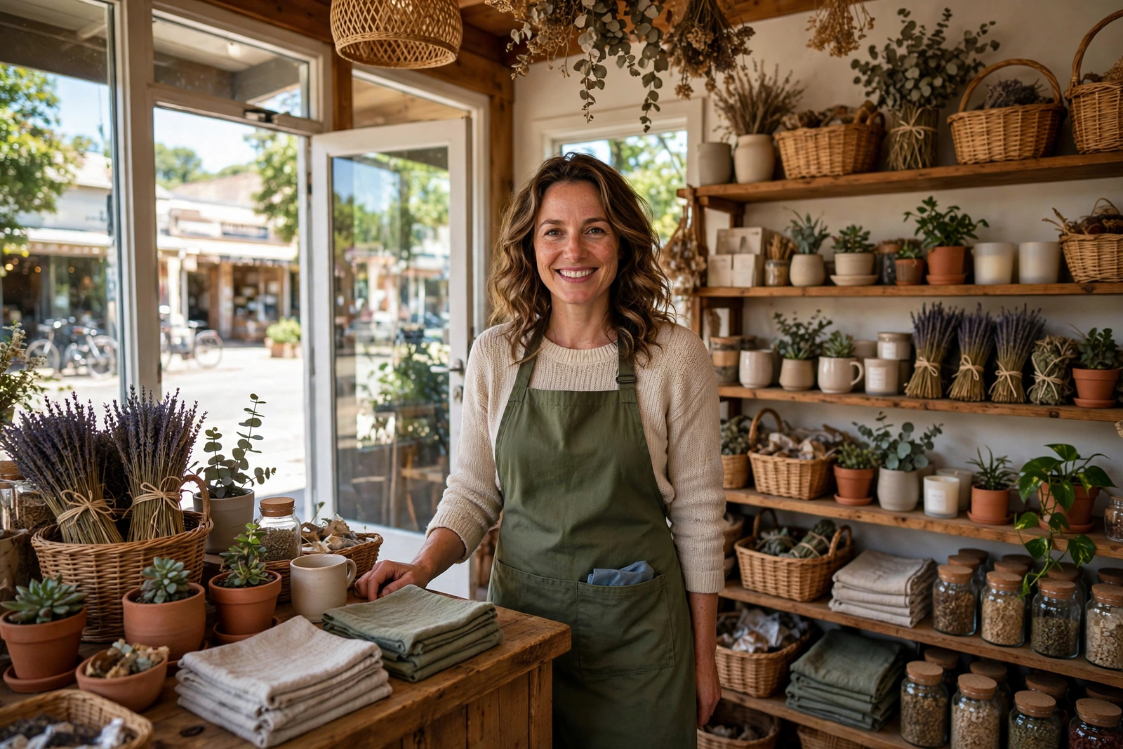 Small business storefront with open sign representing how to start a small business in the USA